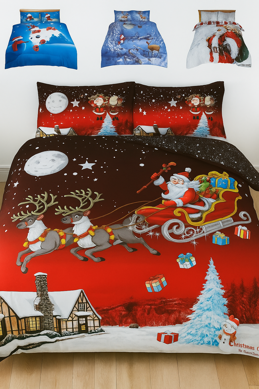 3D Christmas Father Santa Duvet Cover Set Presents Two Pillow Case and Quilt Bedding Set
