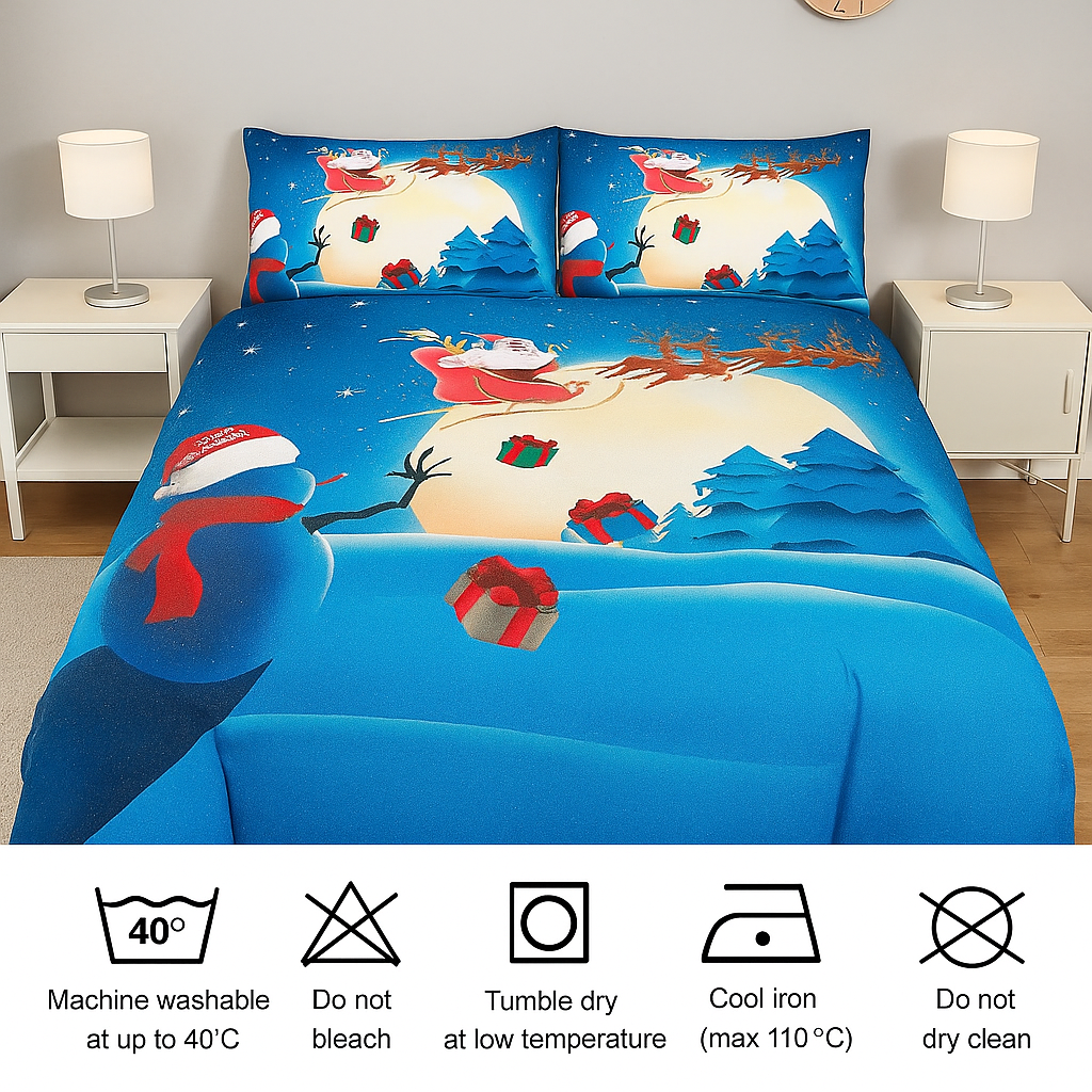 3D Christmas Snow Man Duvet Cover Set Presents Two Pillow Case and Quilt Bedding Set
