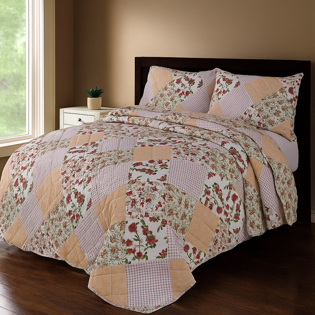 3 Pcs Quilted Bedspread Embossed Comforter Set