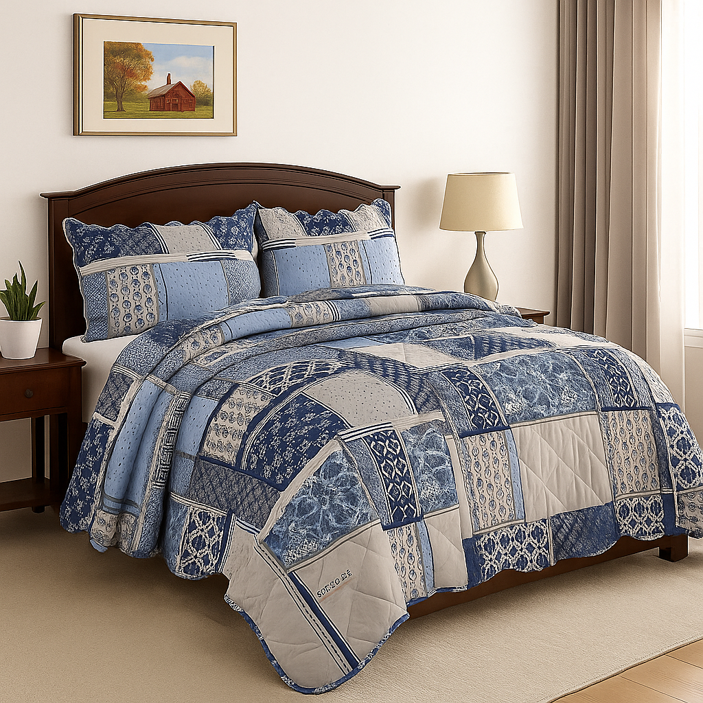 3 Pcs Quilted Bedspread Embossed Comforter Set