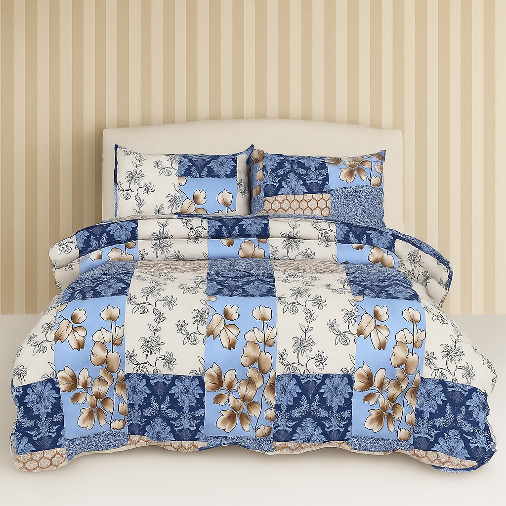 3 Pcs Quilted Bedspread Embossed Comforter Set