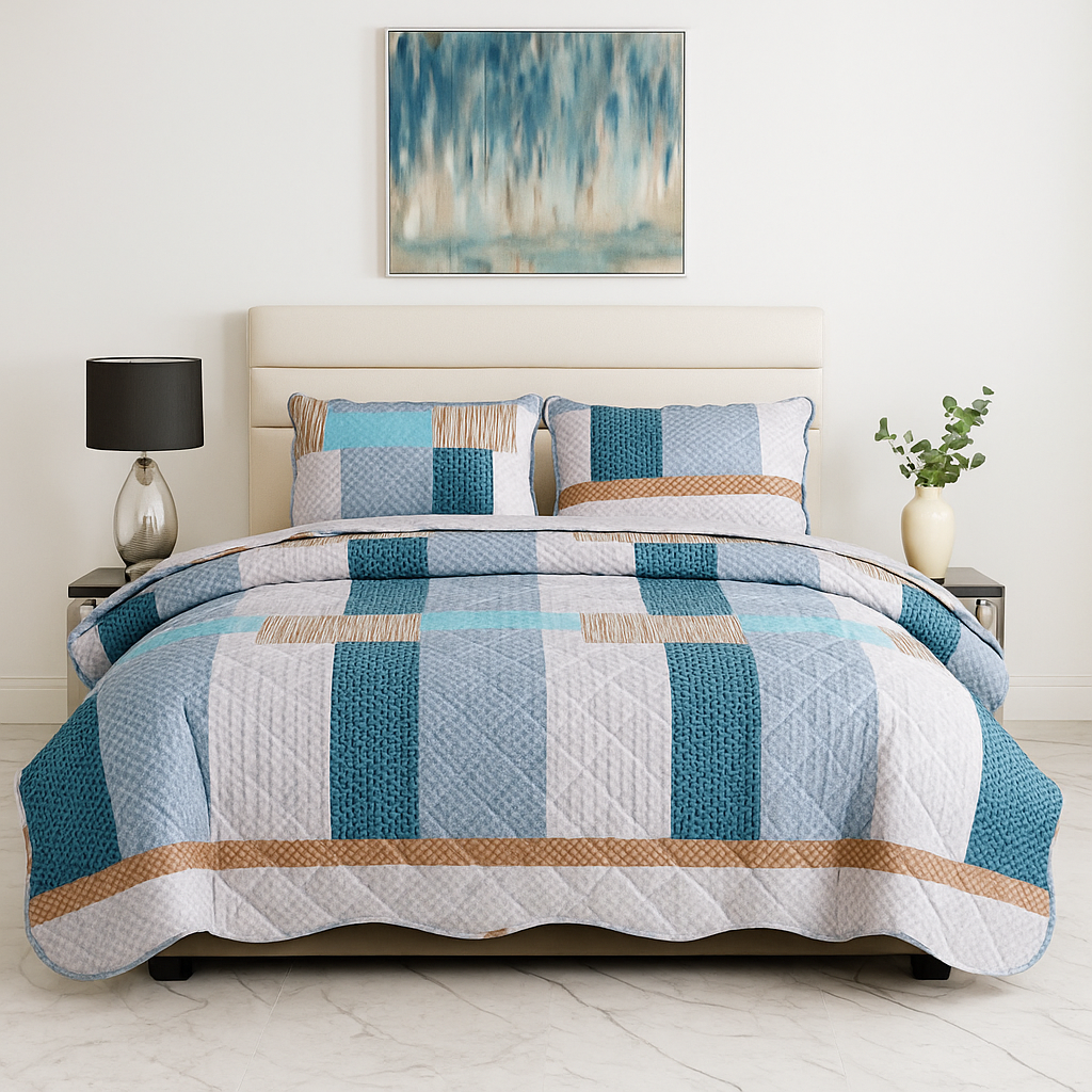 3 Pcs Quilted Bedspread Embossed Comforter Set