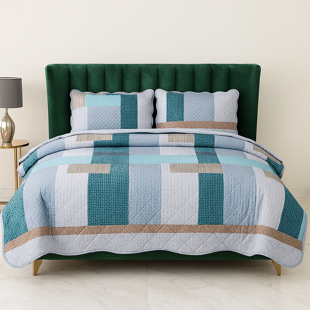 3 Pcs Quilted Bedspread Embossed Comforter Set