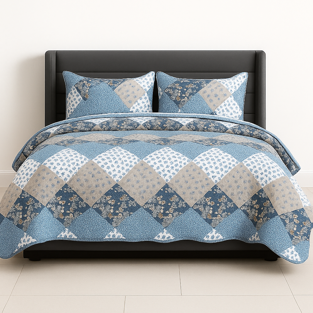 3 Pcs Quilted Bedspread Embossed Comforter Set