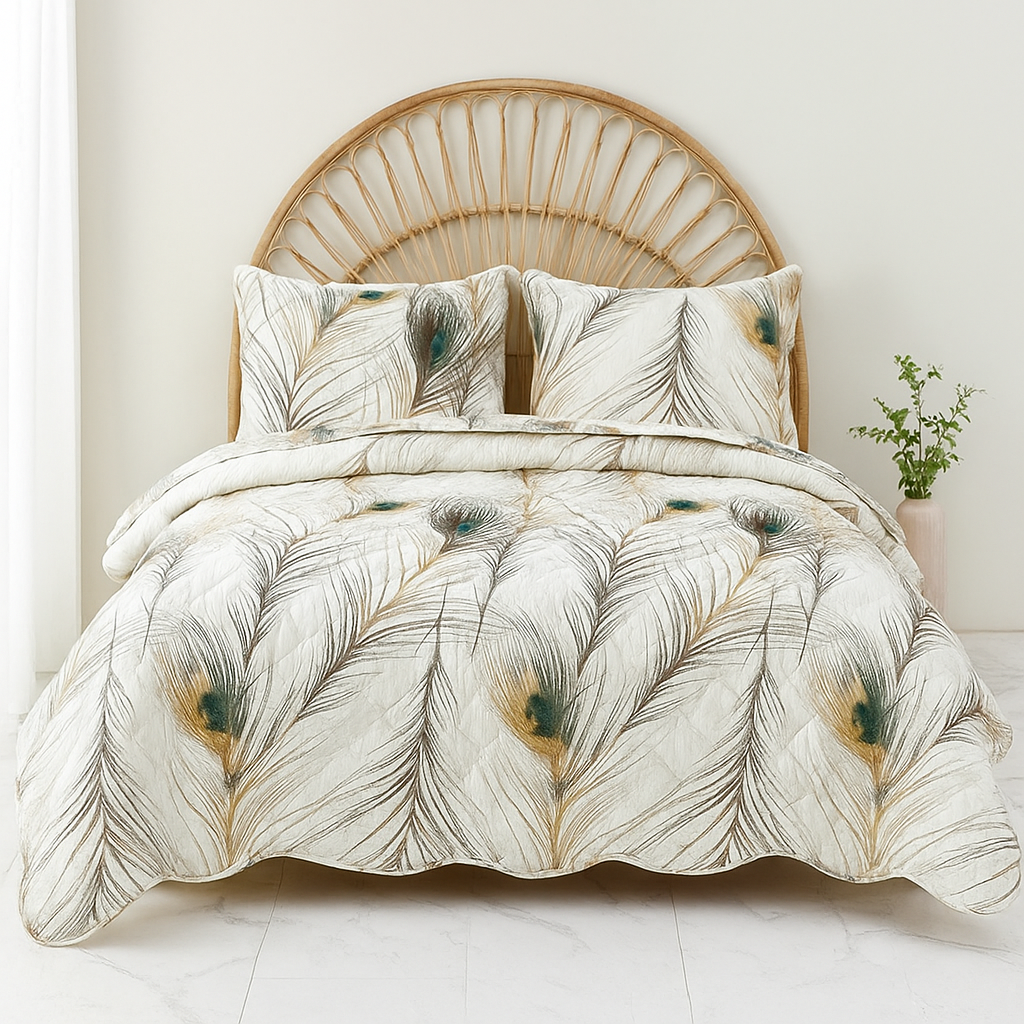 3 Pcs Quilted Bedspread Embossed Comforter Set