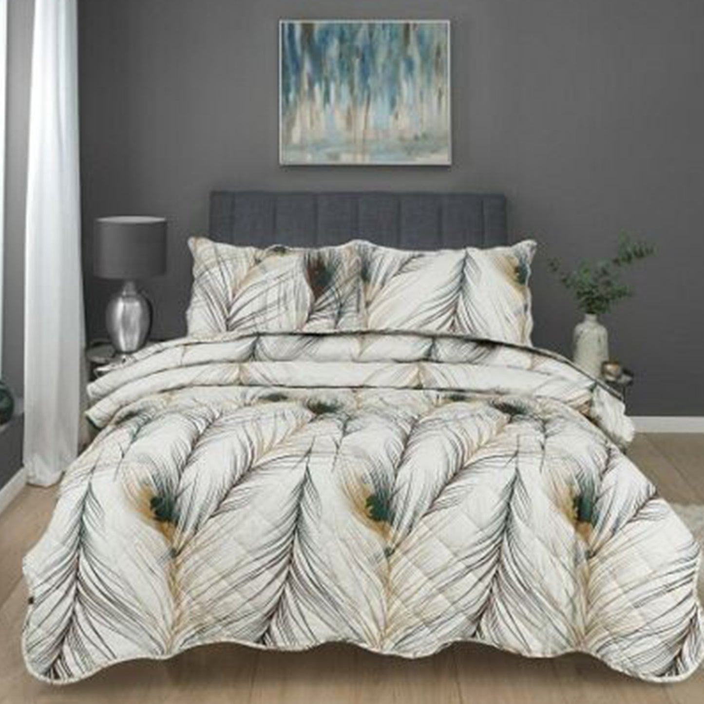 3 Pcs Quilted Bedspread Embossed Comforter Set