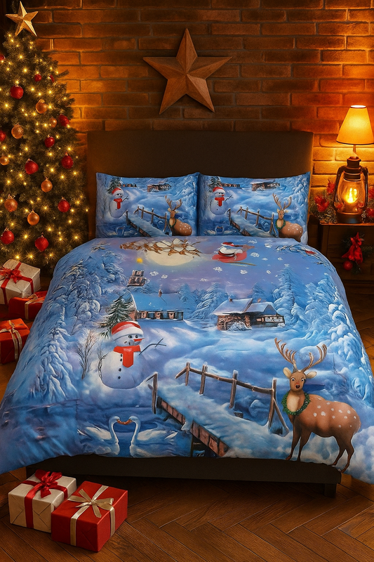 3D Christmas Festive Season Duvet Cover Set Presents Two Pillow Case and Quilt Bedding Set