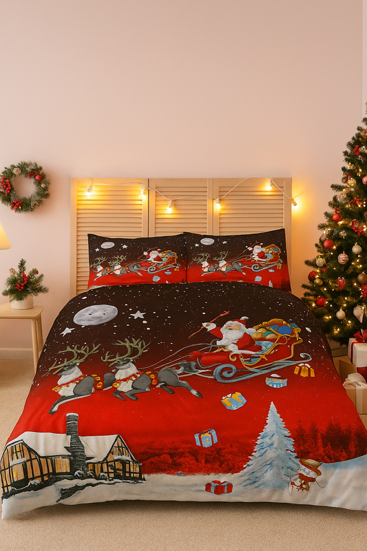 3D Christmas Greetings Duvet Cover Set Presents Two Pillow Case and Quilt Bedding Set