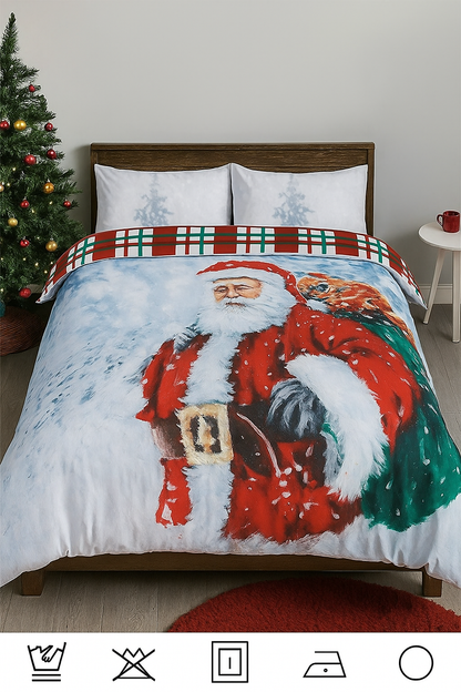 3D Christmas Father Santa Duvet Cover Set Presents Two Pillow Case and Quilt Bedding Set