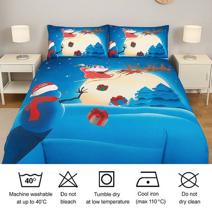 3D Christmas Snow Man Duvet Cover Set Presents Two Pillow Case and Quilt Bedding Set