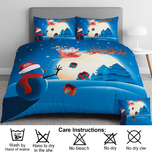 3D Christmas Snow Man Duvet Cover Set Presents Two Pillow Case and Quilt Bedding Set