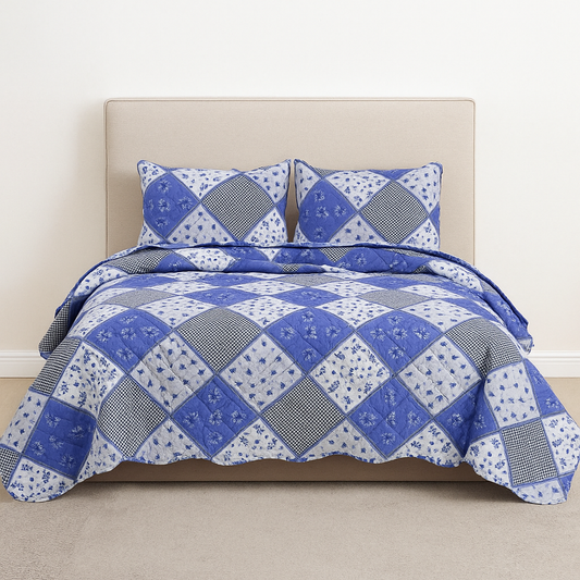 3 Pcs Quilted Bedspread Embossed Comforter Set