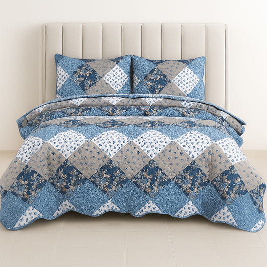 3 Pcs Quilted Bedspread Embossed Comforter Set