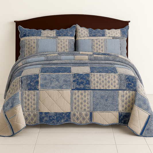3 Pcs Quilted Bedspread Embossed Comforter Set