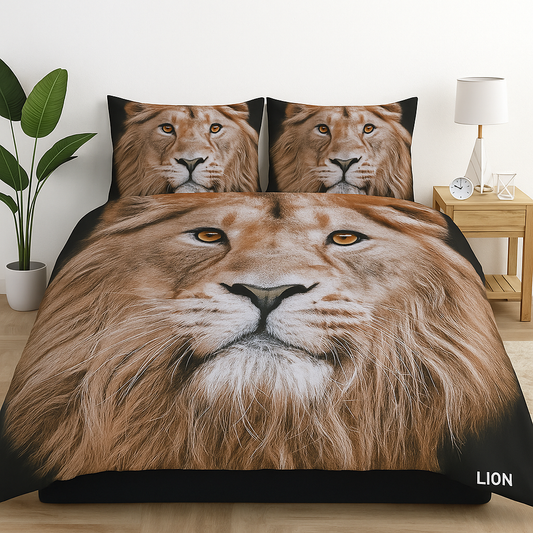 3D Lion Print Duvet Set Cover & Pillow Cases