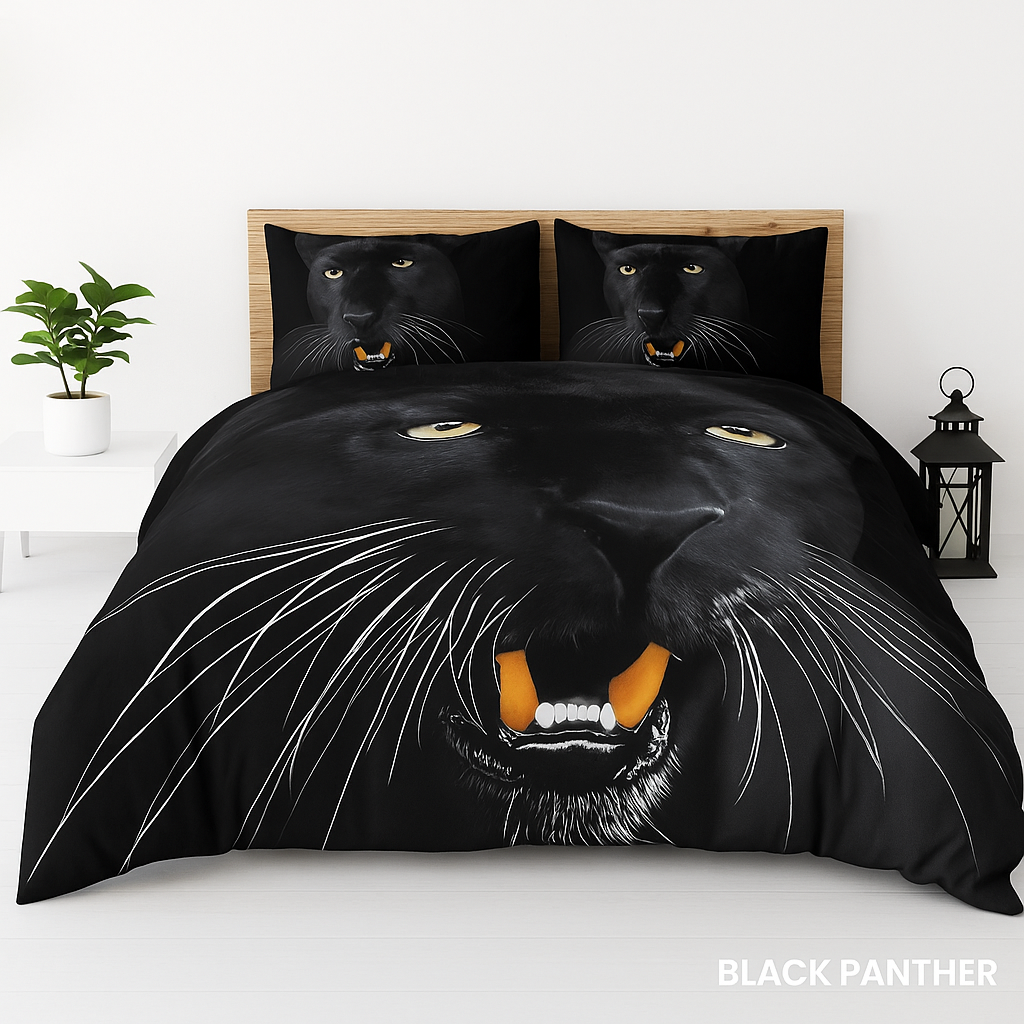 3D Black Panther Print Duvet Set Cover & Pillow Cases
