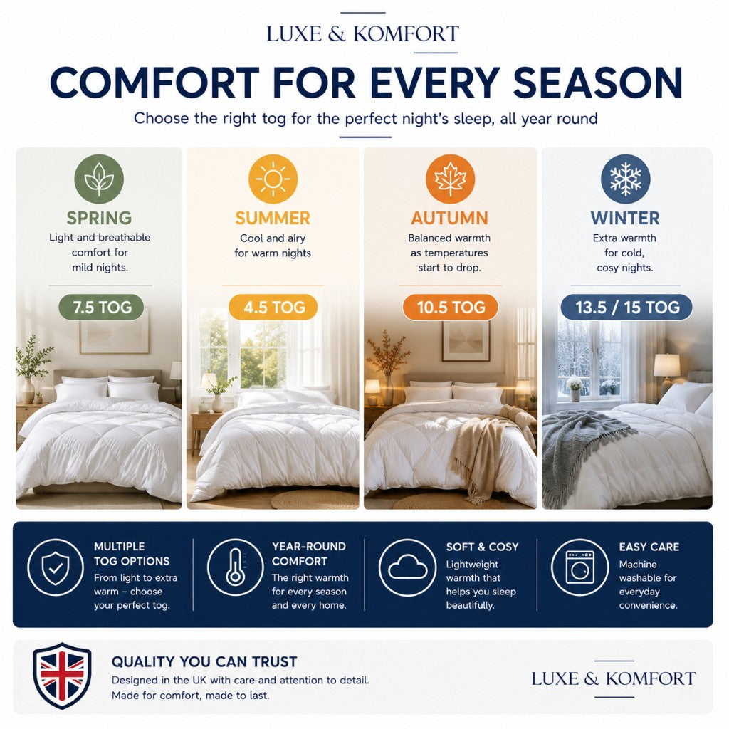 Comfort for every season duvet TOG guide for spring summer autumn and winter — Luxe & Komfort