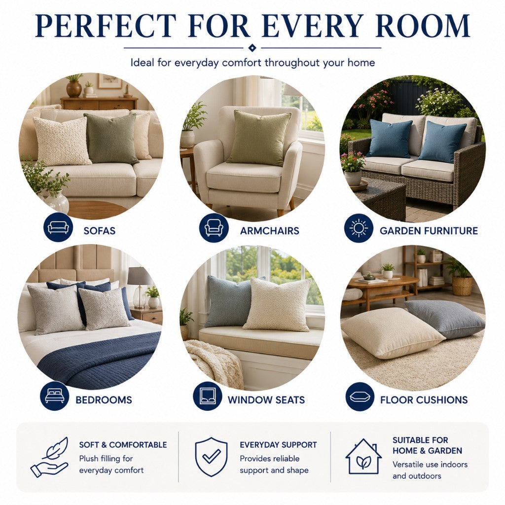 Foam crumb cushion inserts perfect for every room — sofas armchairs garden bedrooms window seats floor cushions — Luxe & Komfort