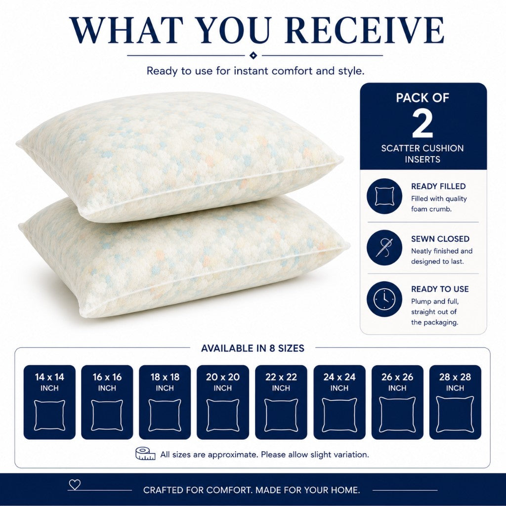 What you receive — pack of 2 scatter cushion inserts ready filled sewn closed — Luxe & Komfort