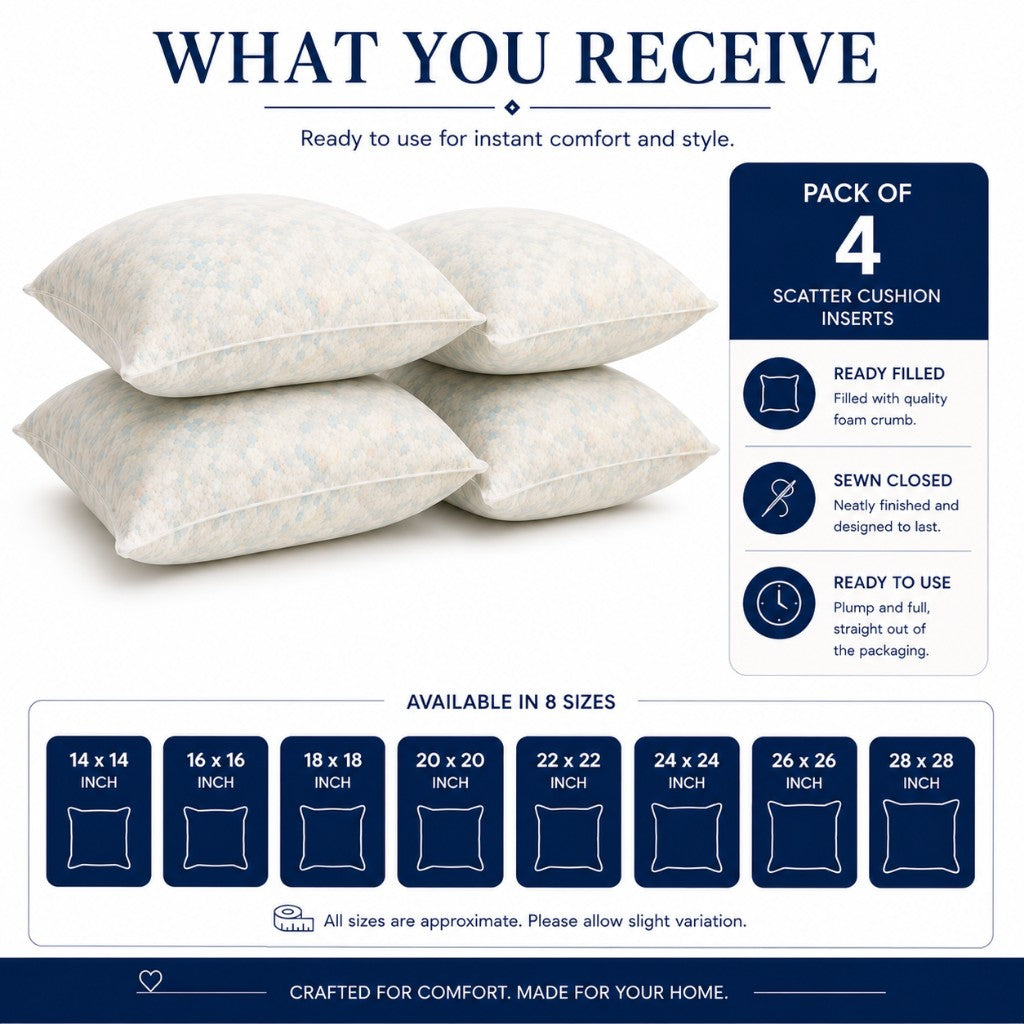 What you receive — pack of 4 scatter cushion inserts ready filled sewn closed — Luxe & Komfort
