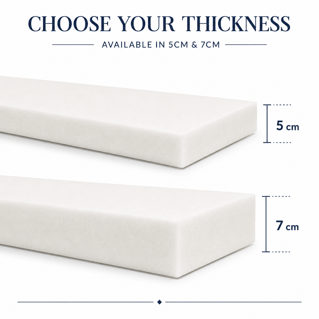 White bench foam thickness comparison — 5 cm and 7 cm — Luxe & Komfort