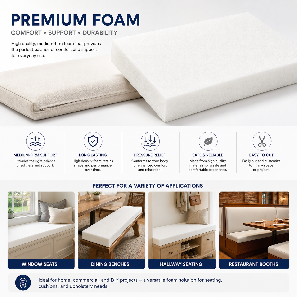 Square Foam for Chair Seats | DIY Upholstery | Luxe & Komfort