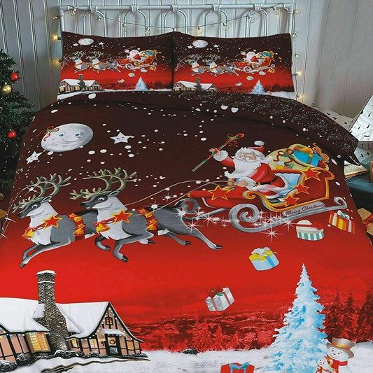 3D Christmas Greetings Duvet Cover Set Presents Two Pillow Case and Quilt Bedding Set