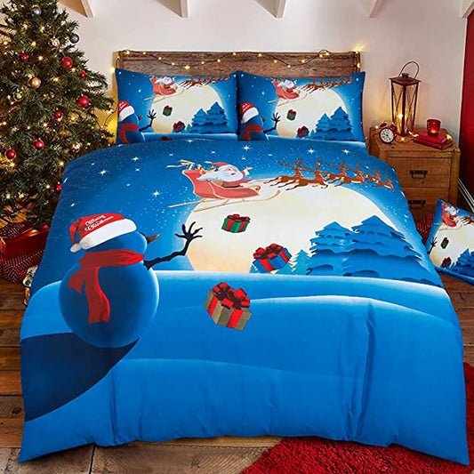 3D Christmas Snow Man Duvet Cover Set Presents Two Pillow Case and Quilt Bedding Set