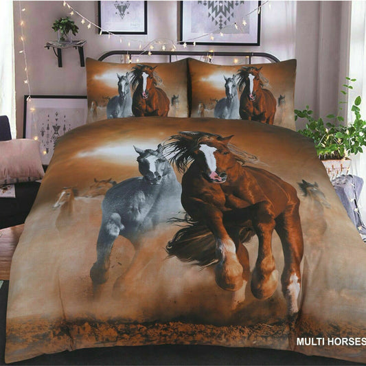 3D Horses Print Duvet Set Cover & Pillow Cases