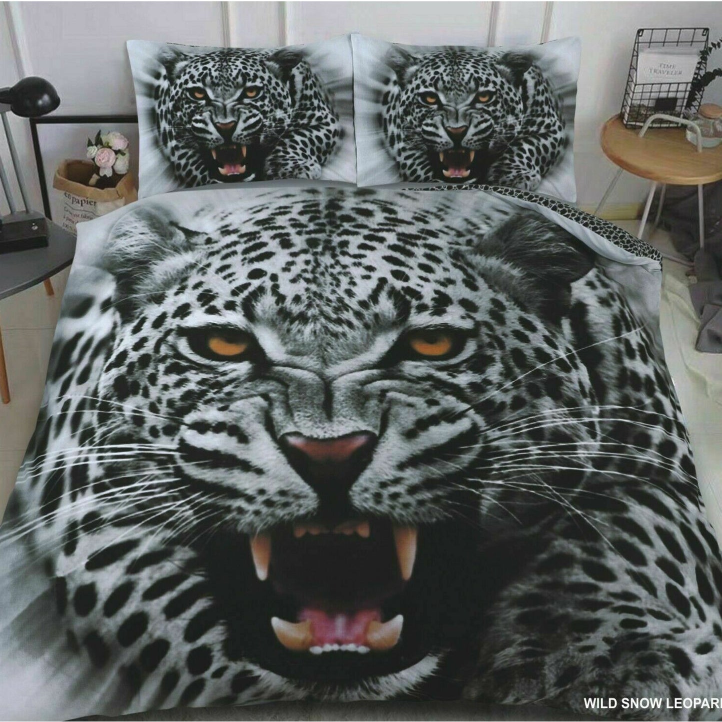 3D Snow Leapord Print Duvet Set Cover & Pillow Cases