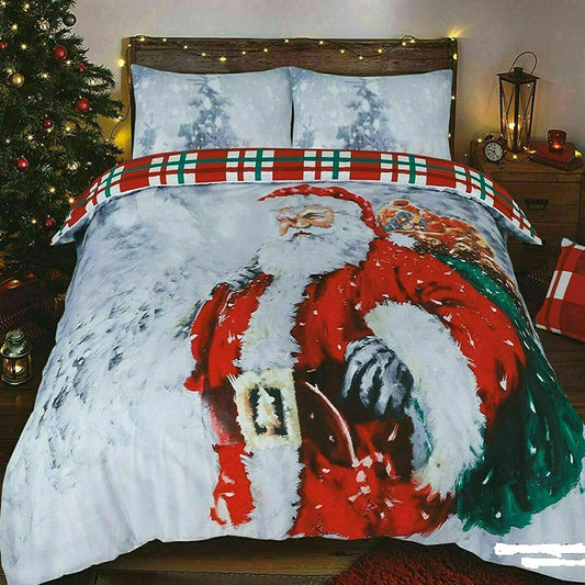 3D Christmas Father Santa Duvet Cover Set Presents Two Pillow Case and Quilt Bedding Set