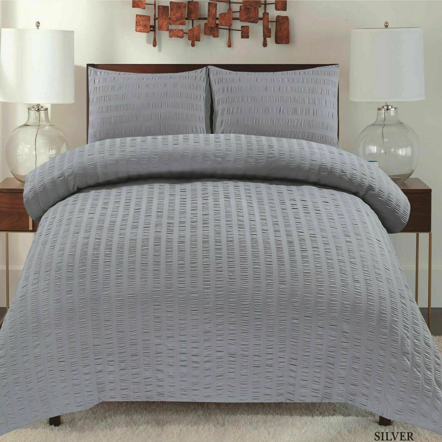 Luxury Textured Seersucker Soft Breathable Rich Cotton Duvet Cover & Pillow Case