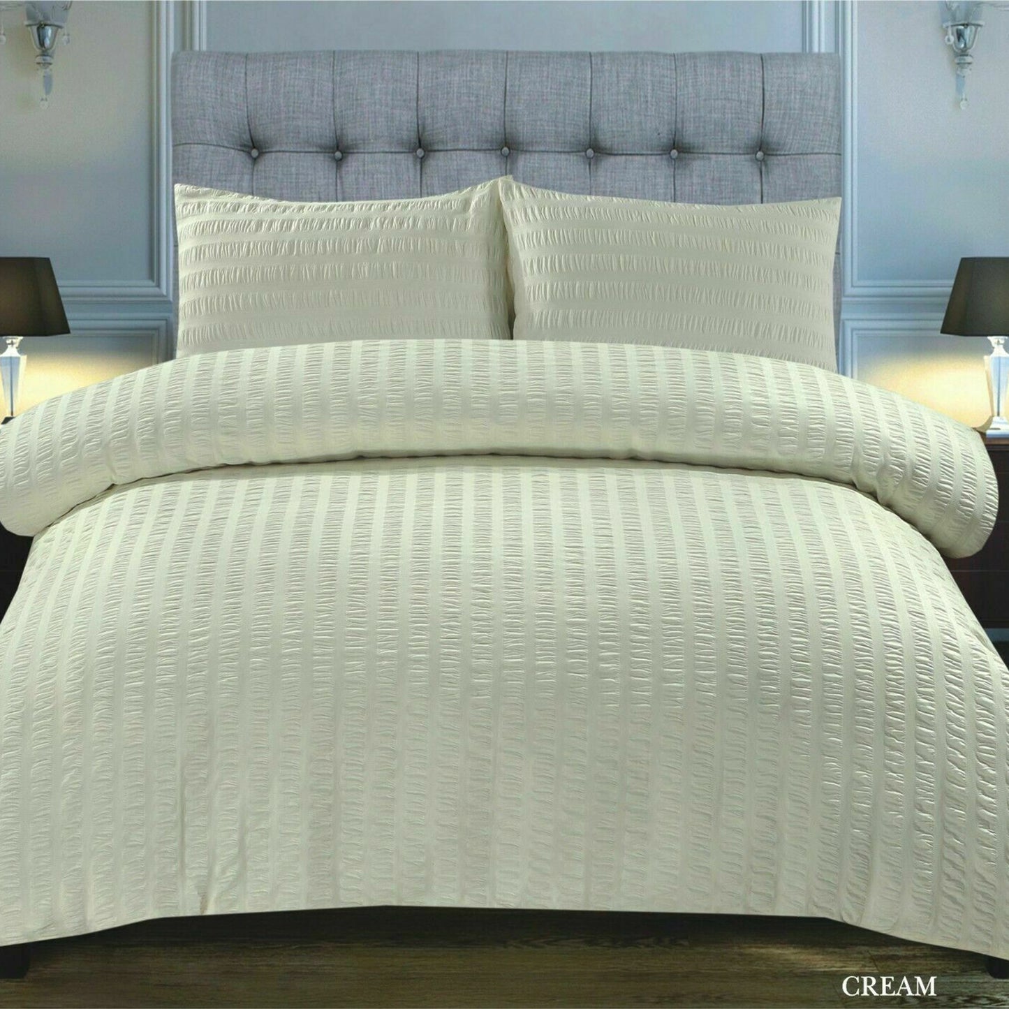 Luxury Textured Seersucker Soft Breathable Rich Cotton Duvet Cover & Pillow Case