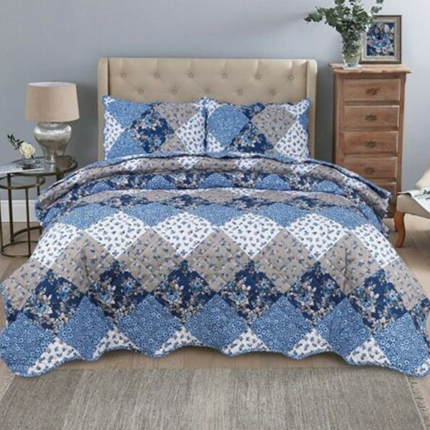 3 Pcs Quilted Bedspread Embossed Comforter Set