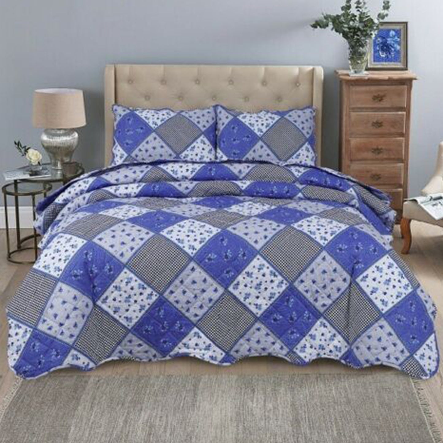 3 Pcs Quilted Bedspread Embossed Comforter Set